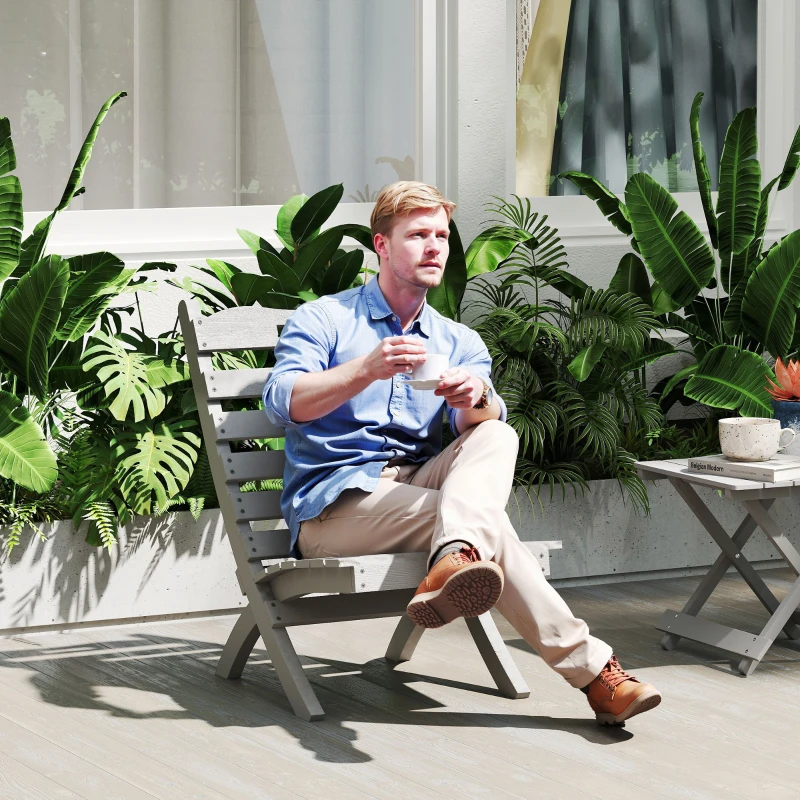 Outsunny Cadeira de Jardim em Madeira com Desenho de Ripas e Encosto Inclinado Carga 120 kg 78x48x76 cm Cinzento