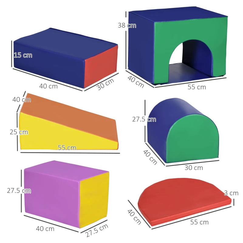 HOMCOM Set de Joacă pentru Copii 12-36 Luni cu 7 Blocuri Multicolor din PU și EPE, 170x130x40 cm