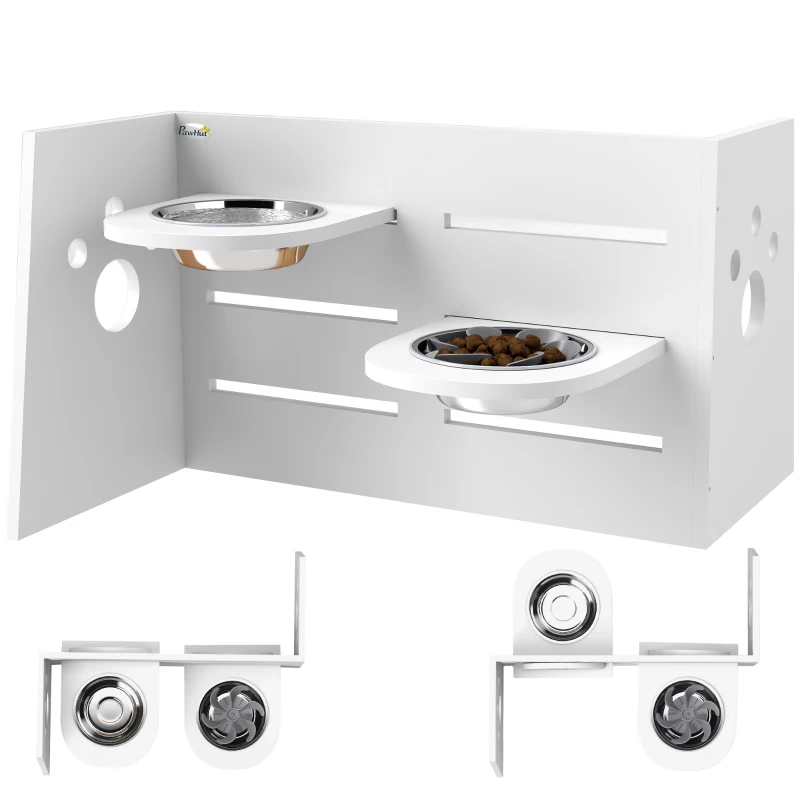 PawHut Hundefutternapf-Gestell, verstellbare Futternäpfe mit separatem Design, 2 Edelstahlschüsseln, Anti-Schling-Matte, Weiß