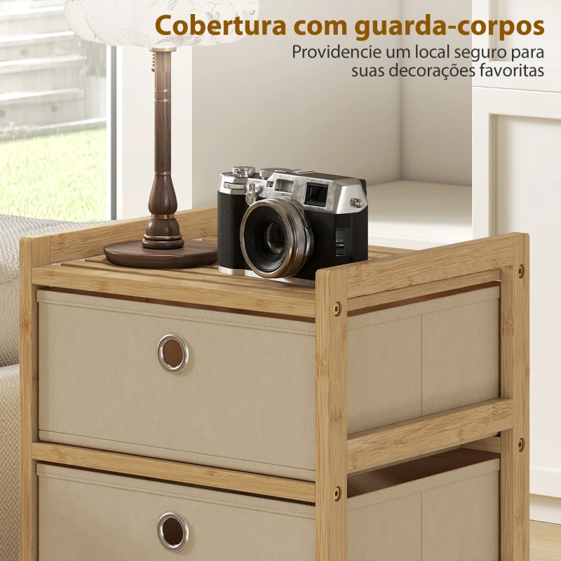 HOMCOM Cómoda de Bambu com 3 Gavetas de Tecido, Compacta para Espaços Pequenos, Creme e Madeira
