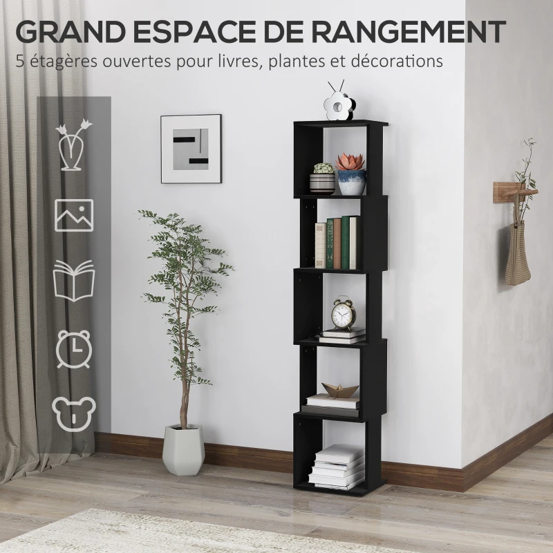 HOMCOM Bibliothèque étagère Design Moderne à 5 Niveaux – Rangement Pratique pour Maison ou Bureau, noir