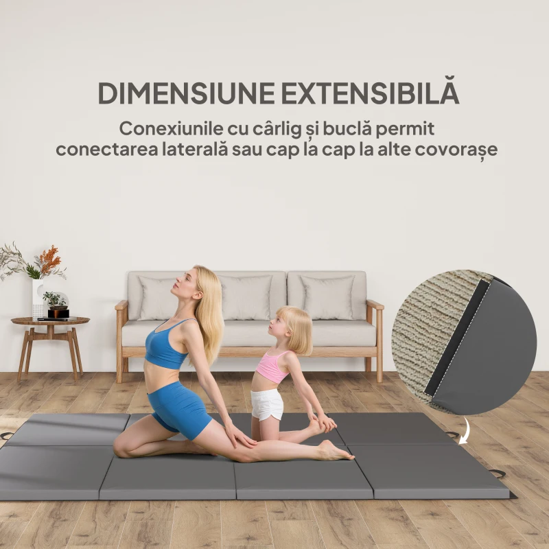 HOMCOM Saltea de Gimnastică Pliabilă, Saltea Fitness Groasă de 5 cm și Antiderapantă, 240x120 cm, Gri