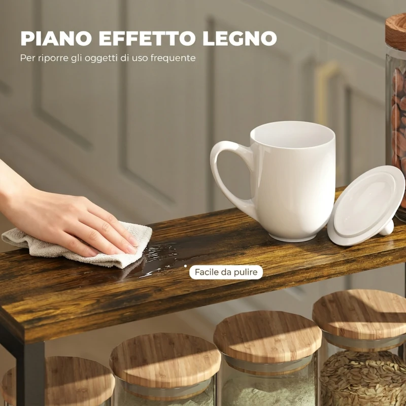 HOMCOM Carrello Cucina con 4 Ruote, Carrello Portaoggetti con Ruote, Piano con Effetto Legno, Struttura in Metallo, 47x13x96.5 cm, Nero