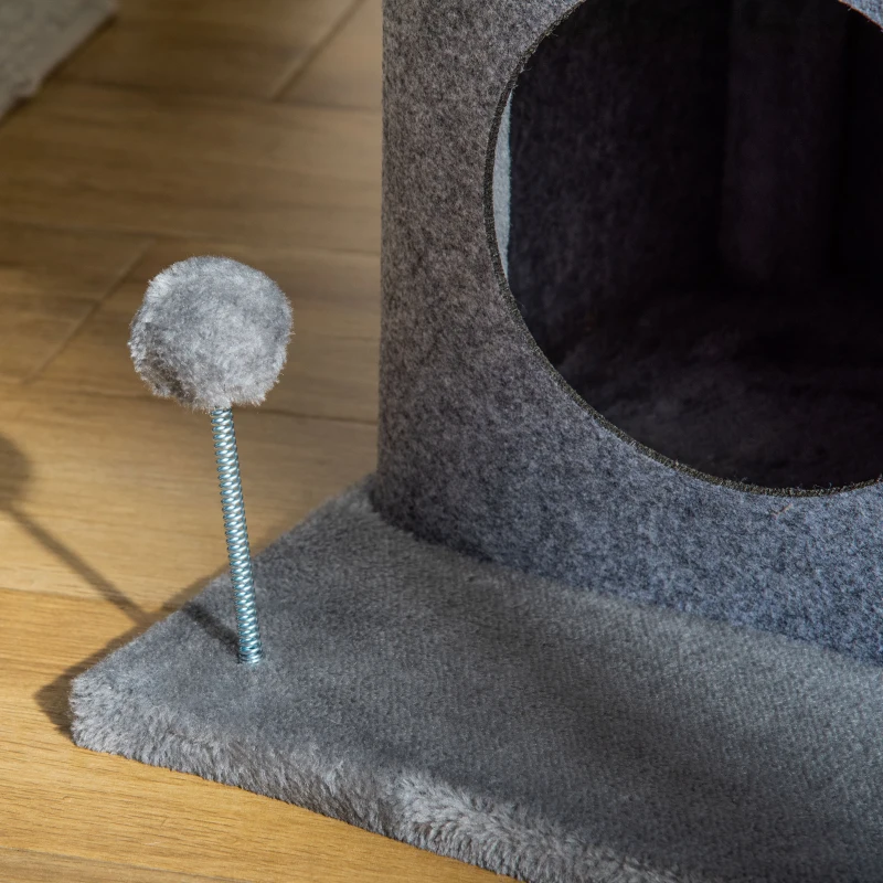 PawHut Arbre à chats design cosy chic multi-équipements centre d'activités niches plateformes lit jeu boule feutres amovibles lavables panneaux de particules peluche courte 48 x 48 x 100 cm gris