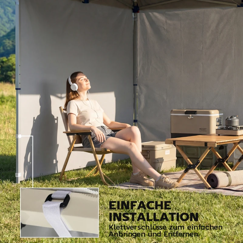 Outsunny 3-teiliges Set Seitenteile mit Reißverschluss für 3 x 3 m Pavillon, Hellgrau