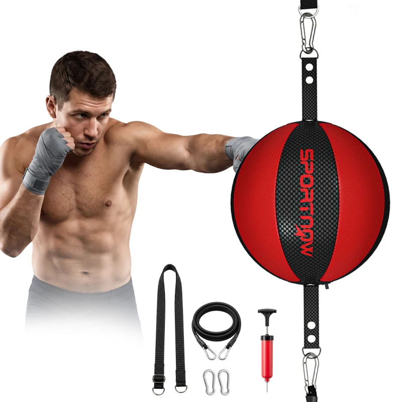 SPORTNOW Soporte de boxeo doble extremo para entrenamiento con cuerda bungee, hebilla ajustable, montaje clip-on