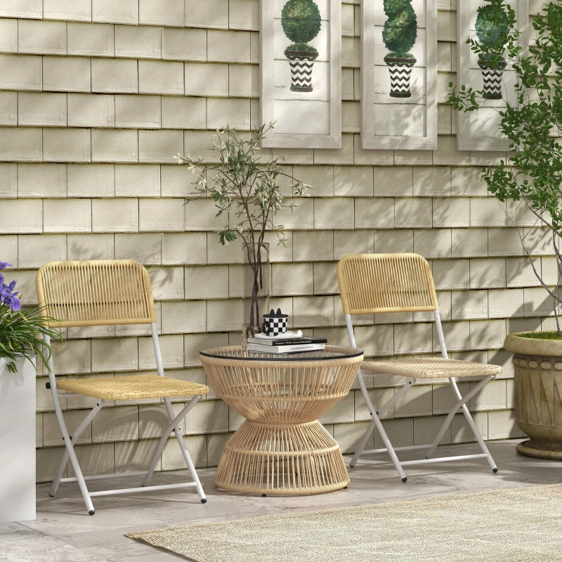 Outsunny Outdoor-Beistelltisch Gartentisch Rattan-Beistelltisch, Glasplatte, PE-Rattan, 60 cm x 60 cm x 50 cm, Natur