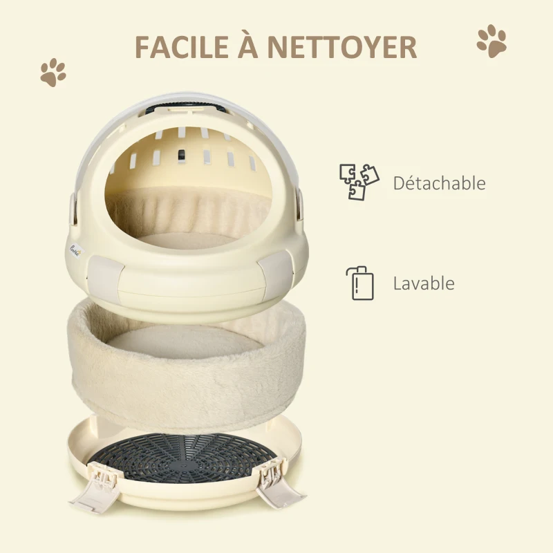 PawHut Caisse de transport niche pour chat maison pour chat portable panier lavable coussin amovible beige