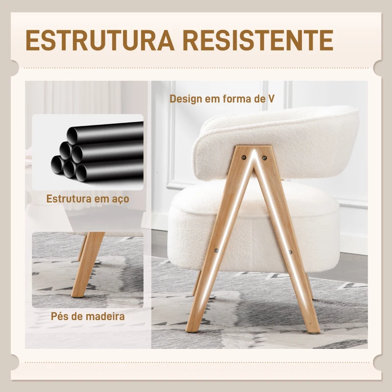 HOMCOM Poltrona de Sala de Estar Estofada em Borreguito Poltrona de Leitura  Moderna com Encosto Curvo 70x64x71 cm Branco