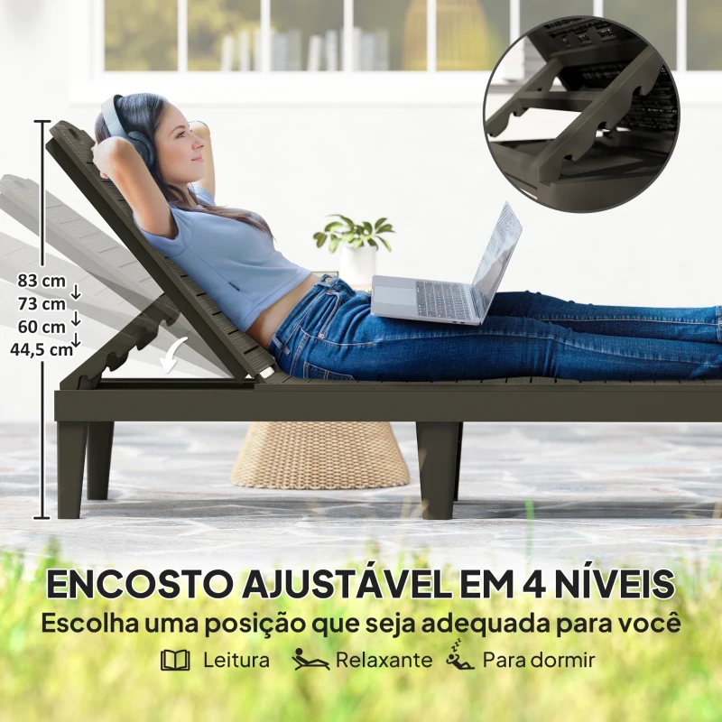 Outsunny Conjunto de 2 Espreguiçadeiras de Jardim Exterior Espreguiçadeiras Reclináveis de PP Encosto Ajustável Resistentes às Intempéries Preto