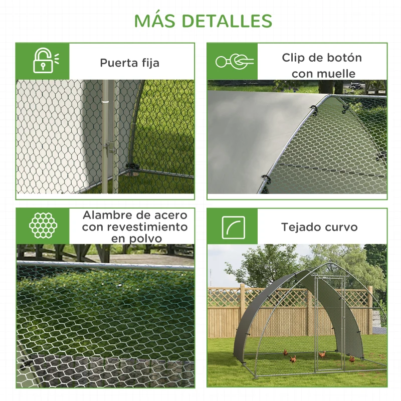 PawHut Gallinero para Exterior 304x375x220 cm Cubierta de Tela Oxford Resistente a los Rayos UV e Impermeable para Patio Plata