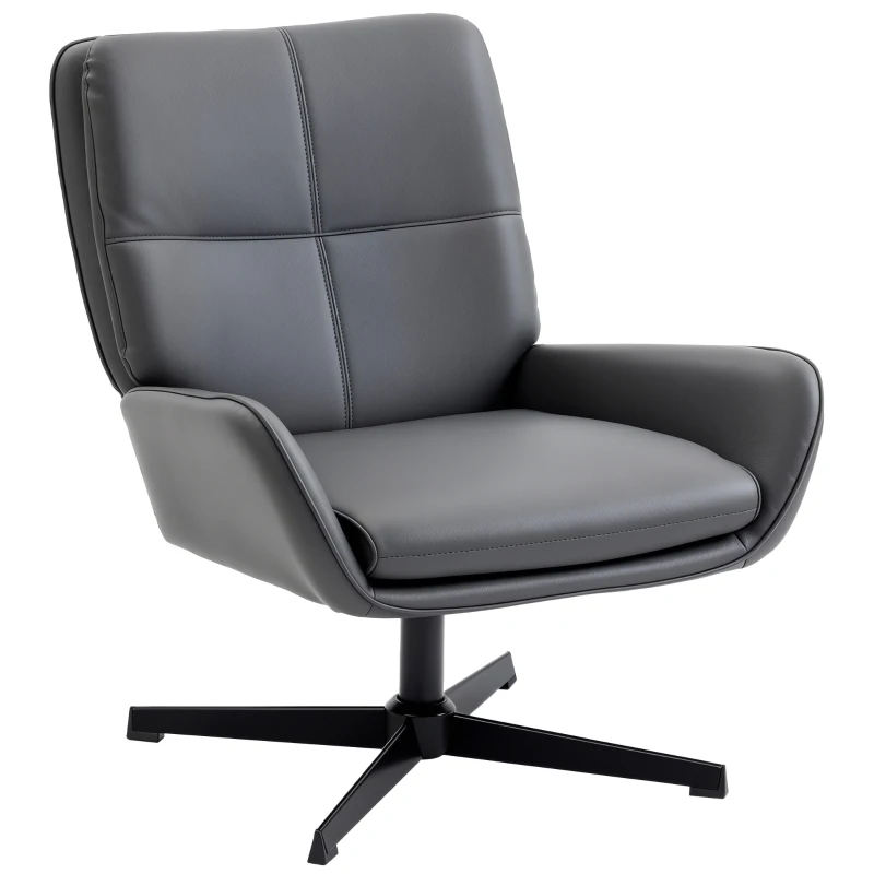 HOMCOM Poltrona de Sala Estofada em PU Poltrona de Leitura com Assento Acolchoado Apoios de Braços Pés Metálicos Cinzento