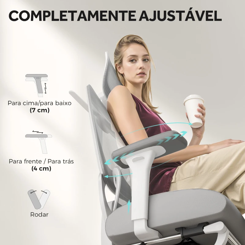 HOMCOM Cadeira de Escritório de Malha Reclinável com Apoio para a Cabeça Ajustável e Altura Regulável  71x70x109-119 cm Cinza
