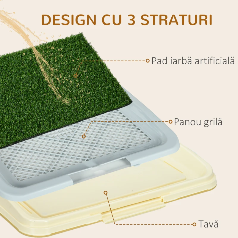 PawHut Toaletă pentru Câini cu 3 Straturi, Gazon Artificial, Grilaj și Tavă Inferioară, 63x48,5cm