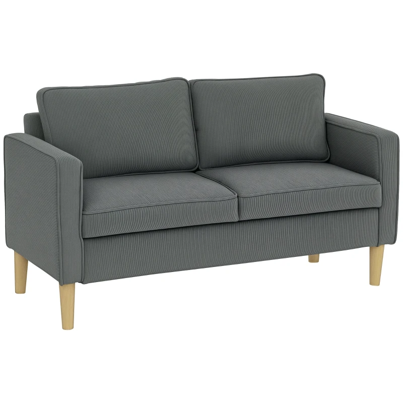 HOMCOM Canapea cu 2 locuri, cu spațiu de depozitare și 2 perne, din material textil cu efect de catifea și lemn, 140x63x79 cm, gri(m-11)
