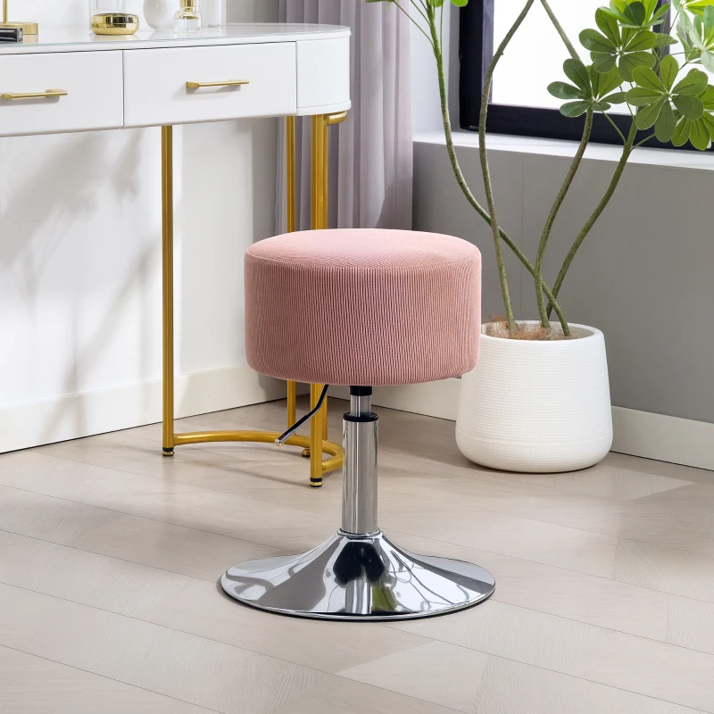HOMCOM Barhocker, Gepolstert Barstuhl mit Metallgestell, Cordoptik, Höhenverstellbar 360° Drehbar Rosa