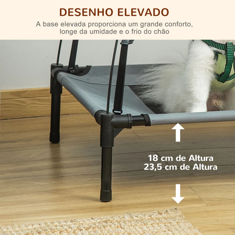 PawHut Cama Elevada para Animais de Estimação Portátil com Toldo Amovível Tecido Respirável 61x46x62 cm Cinza