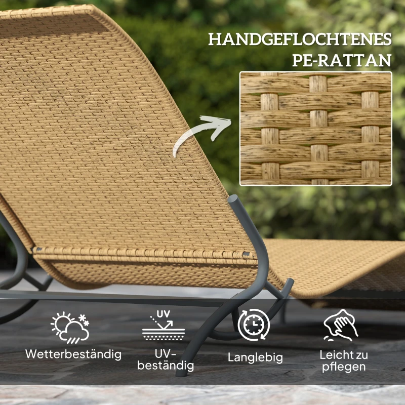 Outsunny Sonnenliege Polyrattan Gartenliege mit Kissen, wetterfest Liege 120 kg belastbar 166 x 63 x 76 cm Beige