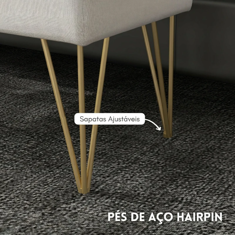 HOMCOM Banco para Pé de Cama Estofado em Tecido Sintético com Pernas de Aço e Assento Acolchoado 100x40x49 cm Creme