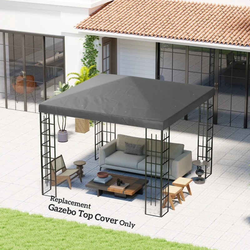 Outsunny 3 x 3 m Ersatzplane für Pavillon, Plane für Garten-Pavillon, mit Wasserablauföffnungen, UPF30+, Dunkelgrau