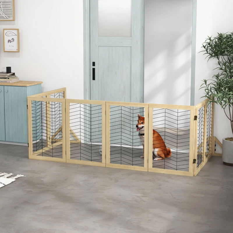 PawHut Hundegitter Treppengitter Absperrgitter, faltbar, Kiefernholz, 375 cm x 44 cm x 70 cm, Natur