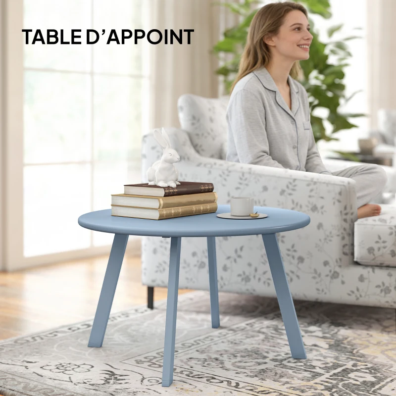 Outsunny Petite table basse ronde, table d'appoint avec patins antidérapants, cadre en métal, pour jardin, Ø 70 x 42 cm, bleu