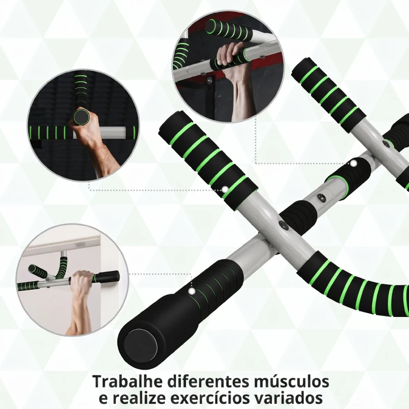 HOMCOM Barra de Elevações Multifuncional de Parede com Pegas Antideslizantes Carga 110 kg Cinzento e Preto