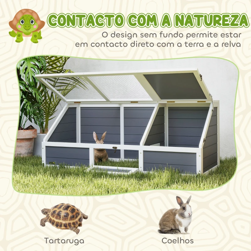 PawHut Casa para Tartarugas em Madeira sem Base com Tampas Articulada Porta Frontal com Pestilhas 120x55x50 cm Cinza Claro