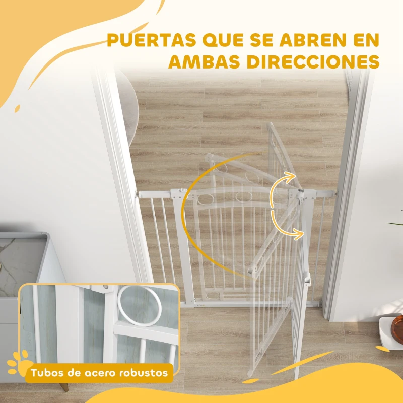 PawHut Puerta para Perros con Ancho Ajustable 76-104 cm Barrera de Seguridad para Perros con 2 Extensiones Blanco