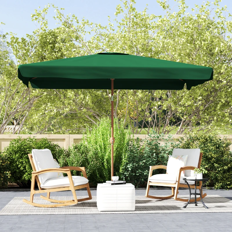 Outsunny Guarda-Sol de Terraço Exterior 300x200x245 cm com Ângulo Ajustável, Mastro de Alumínio, Manivela e Proteção UV 50+ Verde