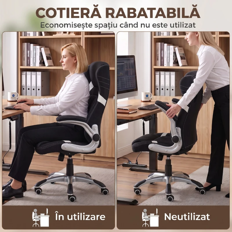 Vinsetto Scaun de Birou Ergonomic din Material Tip In, cu Suport Lombar, Înălțime Reglabilă, Funcție Balans, Negru