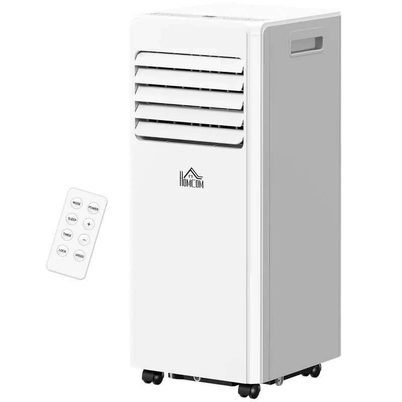 HOMCOM Aer condiționat portabil 4 în 1 cu dezumidificator, cronometru 24 de ore și telecomandă, alb