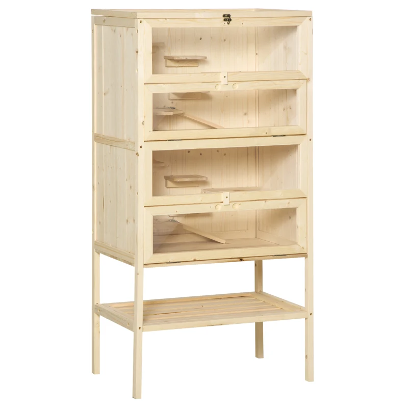 PawHut Cage pour hamsters souris petits rongeurs multi-niveaux 5 étages 10 plateformes bois de pin 60 x 40 x 120 cm