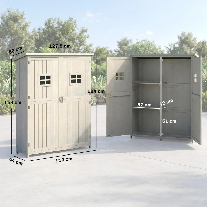 Outsunny Gartenschrank Holz Geräteschuppen Gerätehaus Geräteschrank Pultdach Garten Grau 127,5x50x164cm