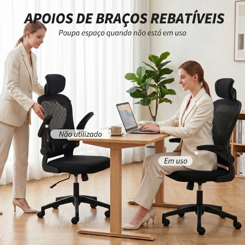 HOMCOM Cadeira de Escritório Giratória com Altura Ajustável Apoio para a Cabeça e Suporte Lombar Ajustáveis 58x63x115-125 cm Preto