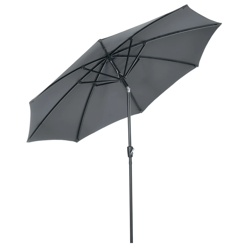 Outsunny Chapéu de Sol a Manivela com Teto Inclinável e 8 Hastes de Metal para Pátio Varanda Exterior Ø300x240 cm Cinza