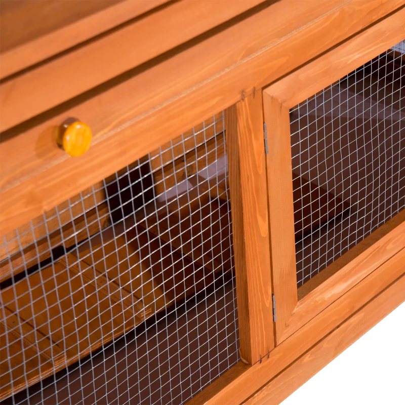 PawHut Cage à lapin poulailler clapier en bois de pin de grande taille avec 2 étages râtelier à foin toit ouvrant dim.120L x 48l x100H cm