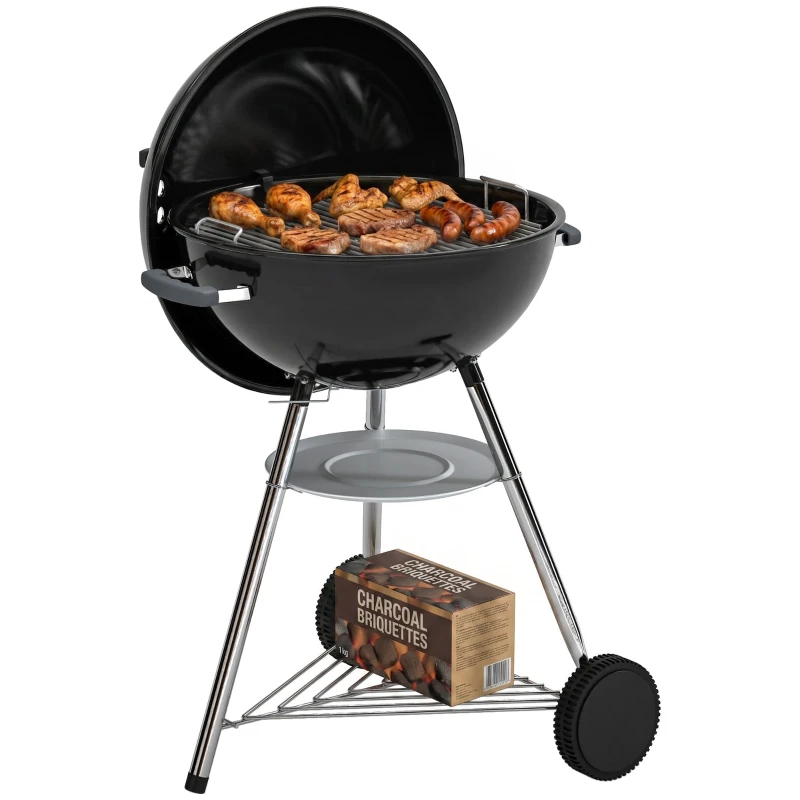 Outsunny Barbecue Portabil pe Cărbune cu Raft Inferior și Roți, Negru
