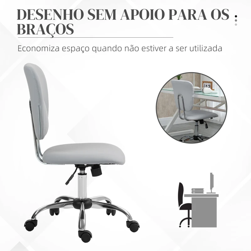 Vinsetto Cadeira de Escritório Giratória de Couro PU com Altura Ajustável e Função Basculante 50x54x87,5-96,5 cm Cinza Claro