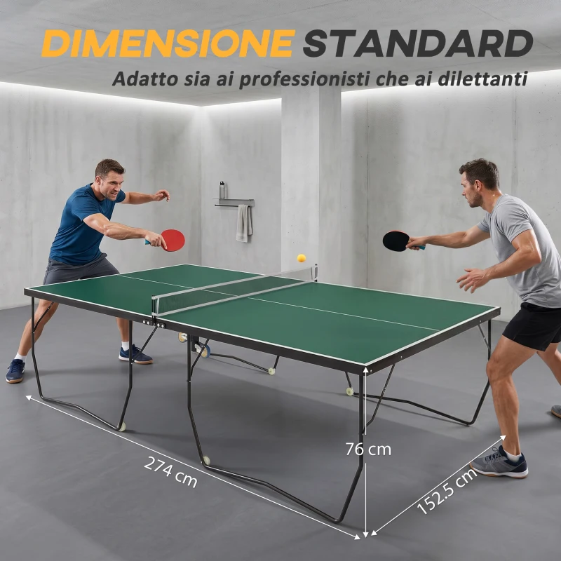 SPORTNOW Tavolo da Ping Pong Pieghevole con 8 Ruote, 2 Racchette, Palline e Rete, 274x152.5x72 cm