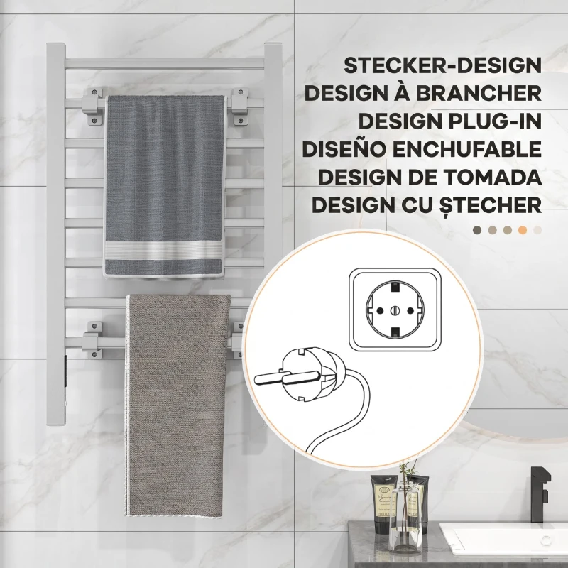 HOMCOM Uscător Electric pentru Prosoape de Podea sau Perete 150W cu Temporizator 2-4 Ore, 53x35x90 cm, Argintiu