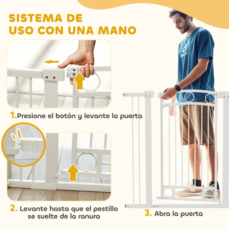 PawHut Puerta para Perros con Ancho Ajustable 76-104 cm Barrera de Seguridad para Perros con 2 Extensiones Blanco