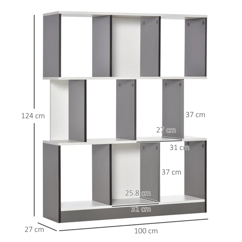 HOMCOM Bibliotecă cu 8 Rafturi pentru Sufragerie și Dormitor, din Lemn, 100x24x124 cm, Gri Închis