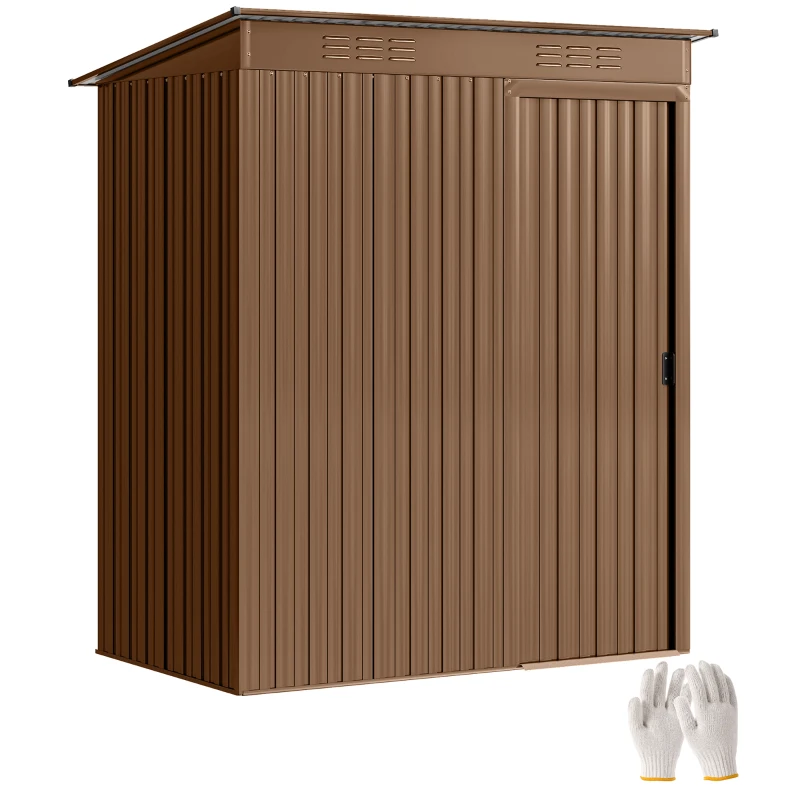 Outsunny Magazie de Grădină din Metal cu Grile de Ventilație și Ușă Glisantă, 159x106x181 cm, Maro