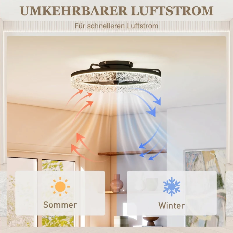 HOMCOM Deckenventilator mit Licht, dimmbarer LED-Deckenventilator mit Fernbedienung für Schlafzimmer und Wohnzimmer, Schwarz