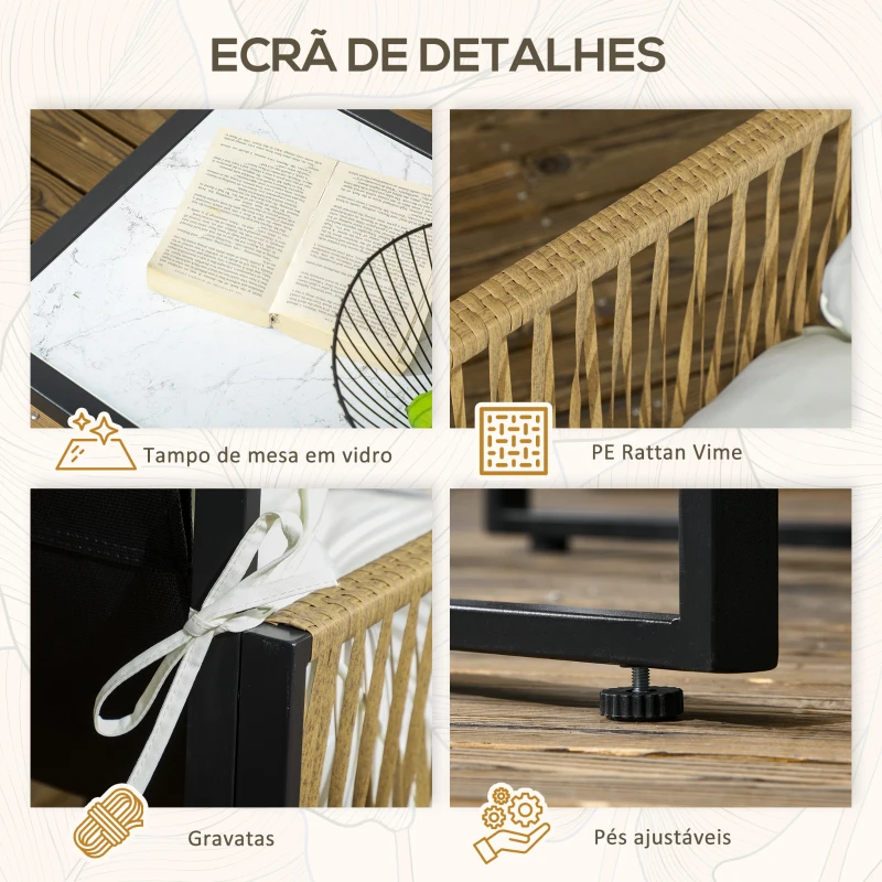 Outsunny Conjunto de Jardim Exterior em Rattan Sintético com 2 Poltronas 1 Sofá de 2 Lugares 1 Mesa de Centro e Almofadas Creme