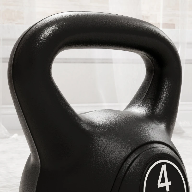 HOMCOM Kettlebell 4kg din plastic și nisip cu bază plată și mâner, 18x12x20 cm, negru