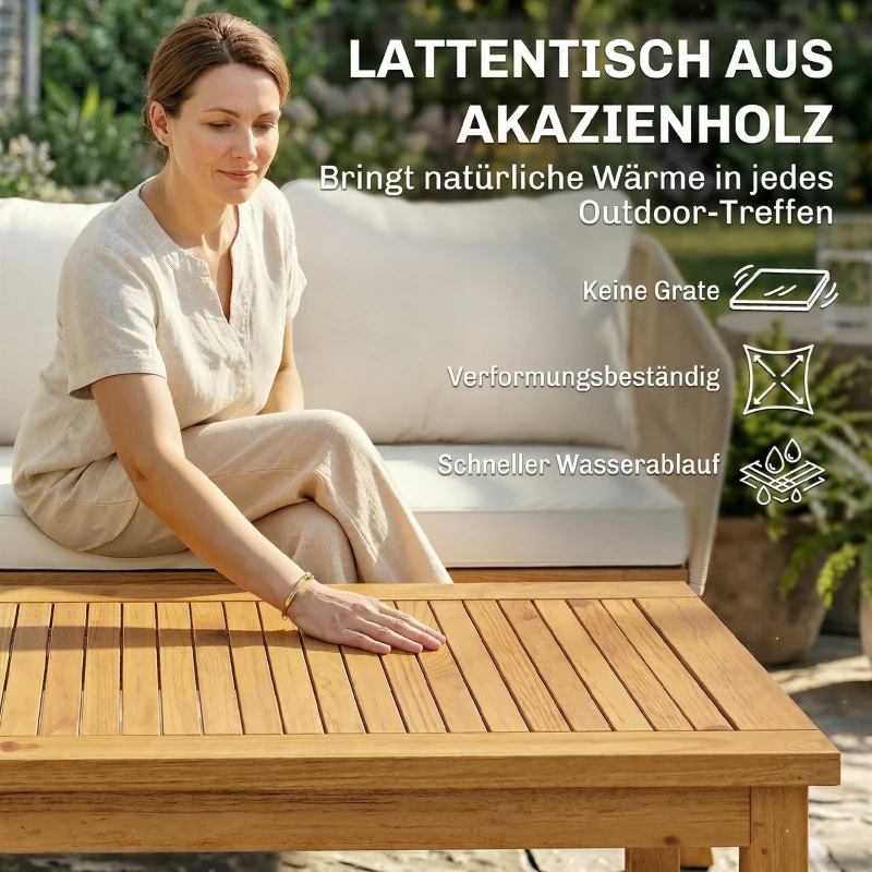 Outsunny Gartenmöbel Set 4-teilig Polyrattan Lounge-Set mit Zweisitzer 2 Sessel Akazienholz-Lamellentisch dicke waschbare Kissen