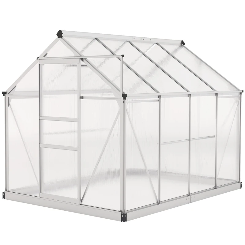 Outsunny Gewächshaus, Treibhaus, mit Dachfenster, Schiebetür, transparent, Polycarbonat+Aluminium, 190 x 252 x 201cm