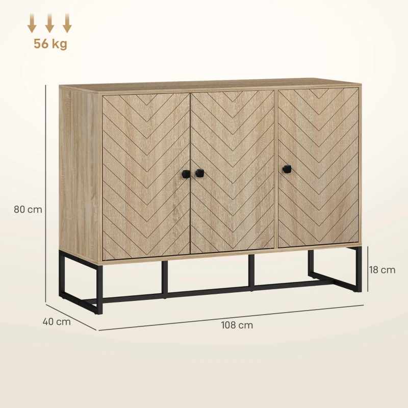 HOMCOM Aparador com Desenho Zig-Zag com Prateleiras Ajustáveis Pés de Aço para Cozinha Entrada Quarto 108x40x80 cm Madeira